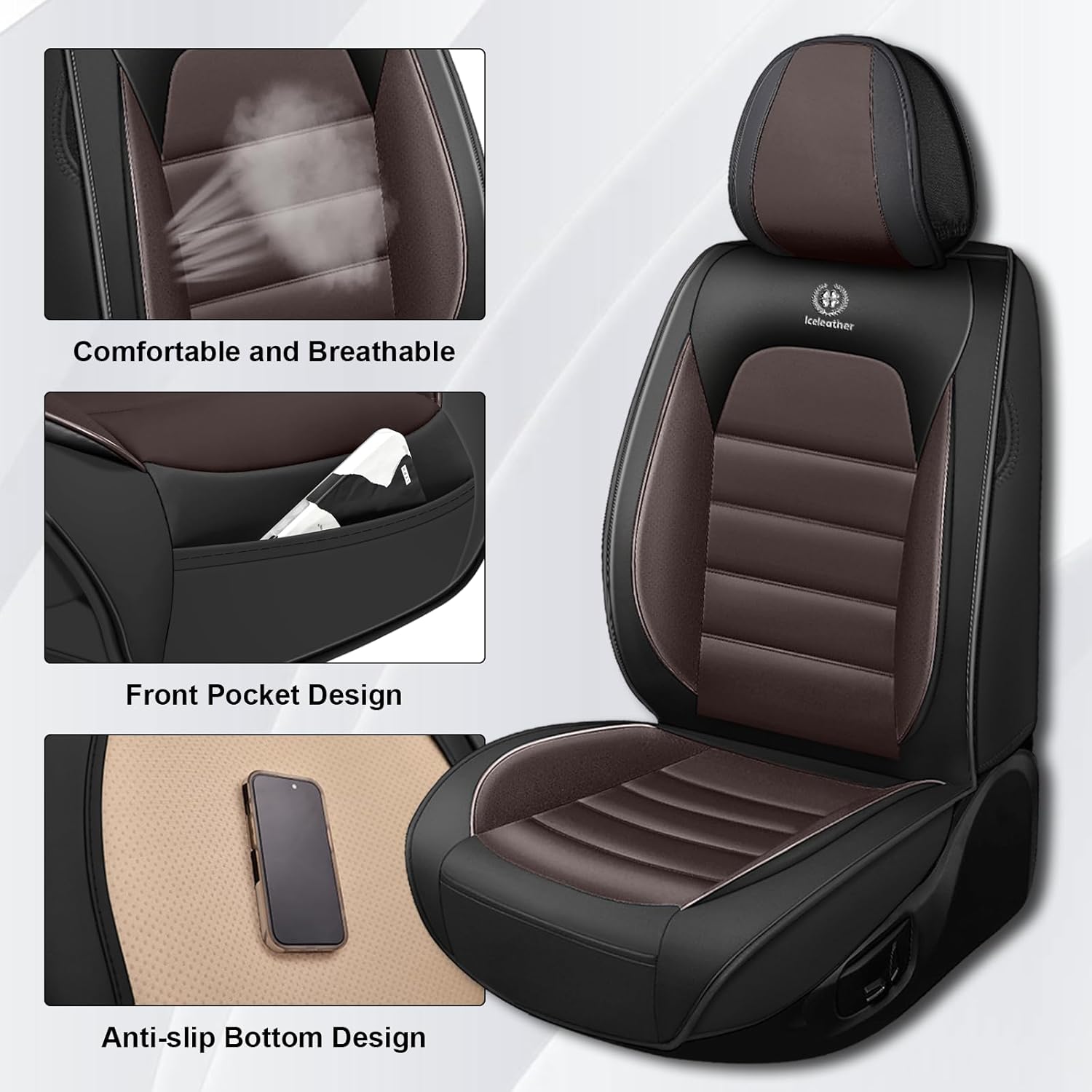 Car Seat Covers for VW Volkswagen Atlas 2018-2025, Nappa Leather Front Seat Cover Full Coverage Seat Protectors Waterproof Cushion (Black Coffee,2 Seats Standard)