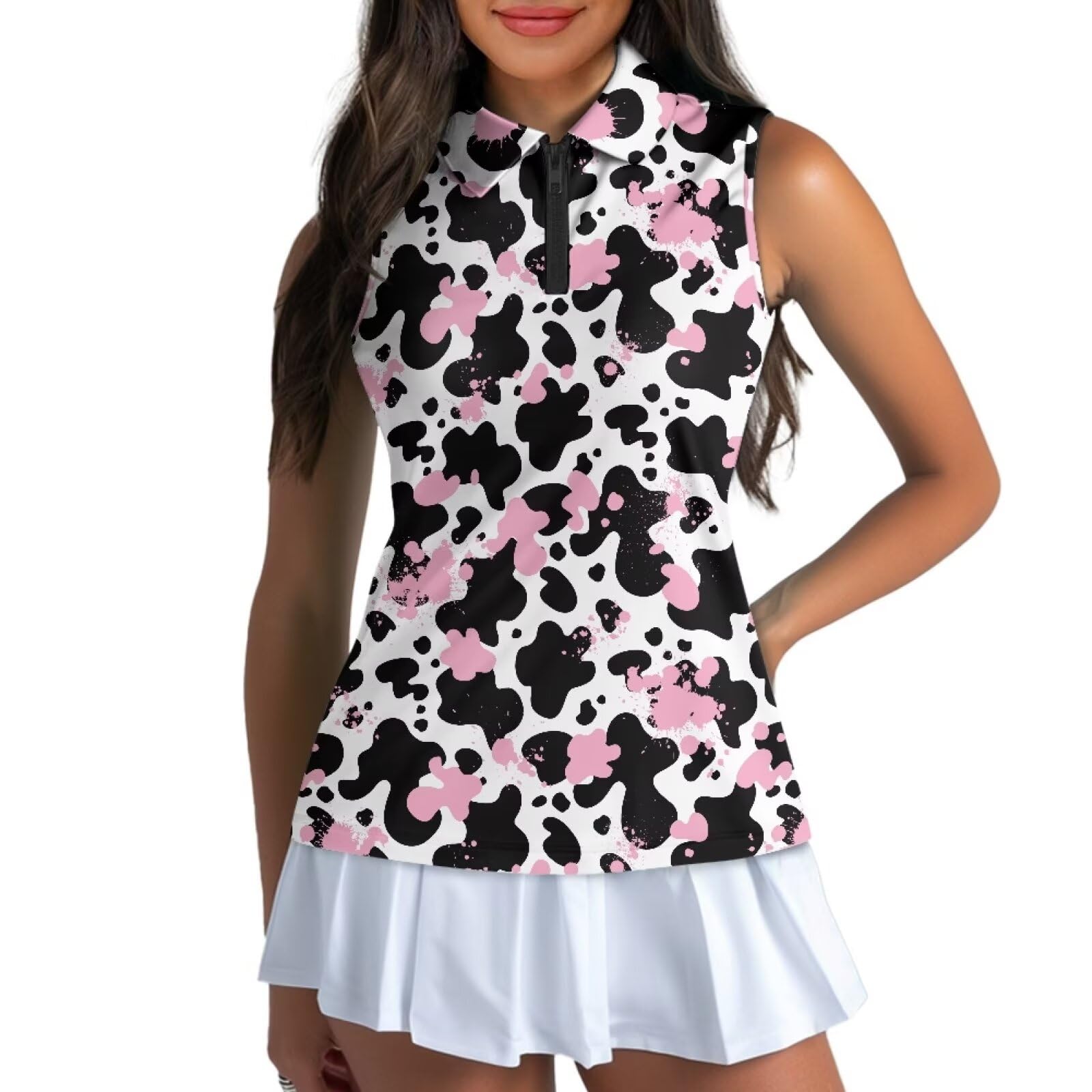 Poetesant Womens Sleeveless Golf Shirts Zip Up V Neck Workout Tank Tops Quick Dry Lightweight Athletic Tops