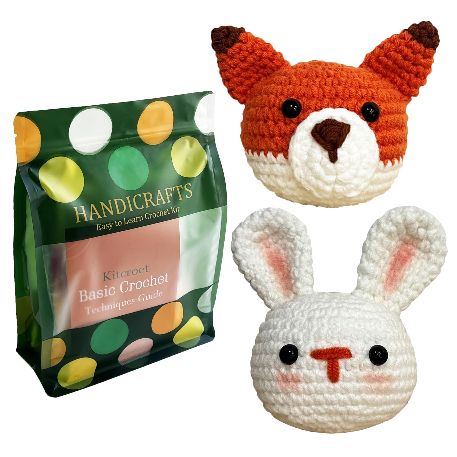 Kitcroet Crochet Kits for Beginners, Starter Crochet Kit All-in-One Complete Crochet Kit Learn to Crochet Sets with Step by Step Video Tutorials - Fox and Rabbit