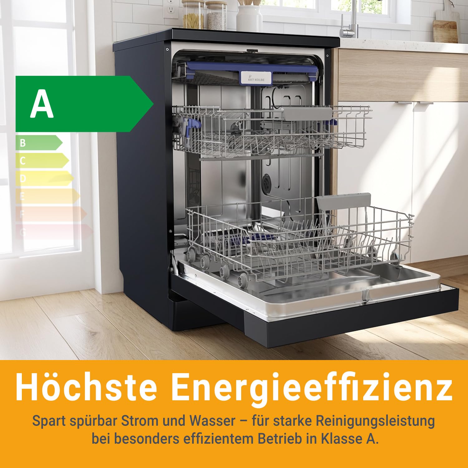 KKT KOLBE 60 cm Geschirrspüler Spülmaschine Schwarz Silber Freistehend Unterbaufähig 7 Programme 14 Maßgedecke DW60FSS