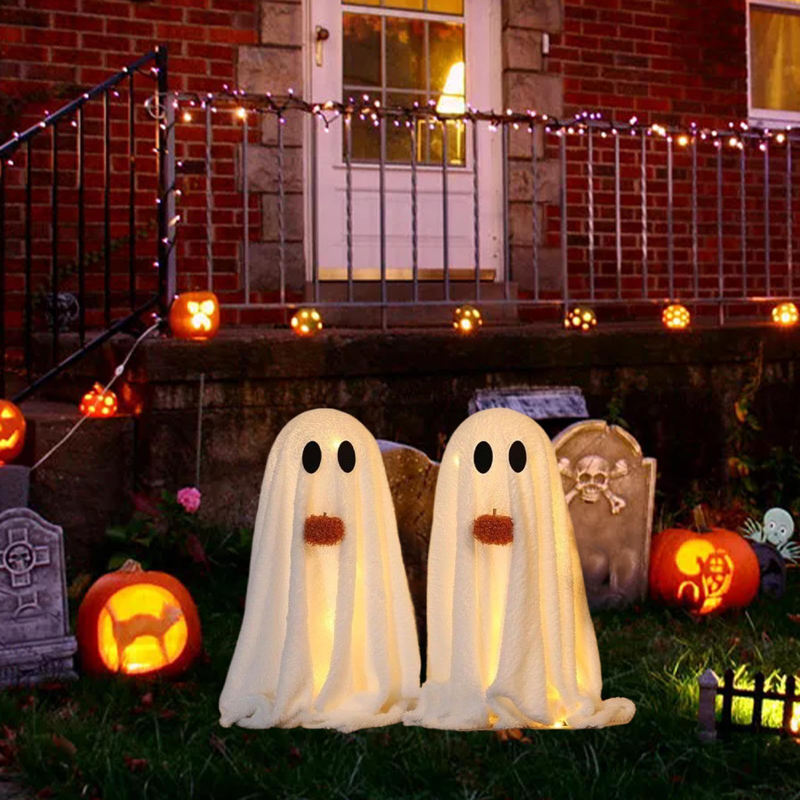 Dekoracje z duchami Oświetlone Dekoracja Ducha | Dwie Sztuki Dekoracje Halloween Ozdoby Stołowe dla Wnętrz i Na Zewnątrz oraz Kuchnia Sypialnia Salon Ganek Taras Podwórko