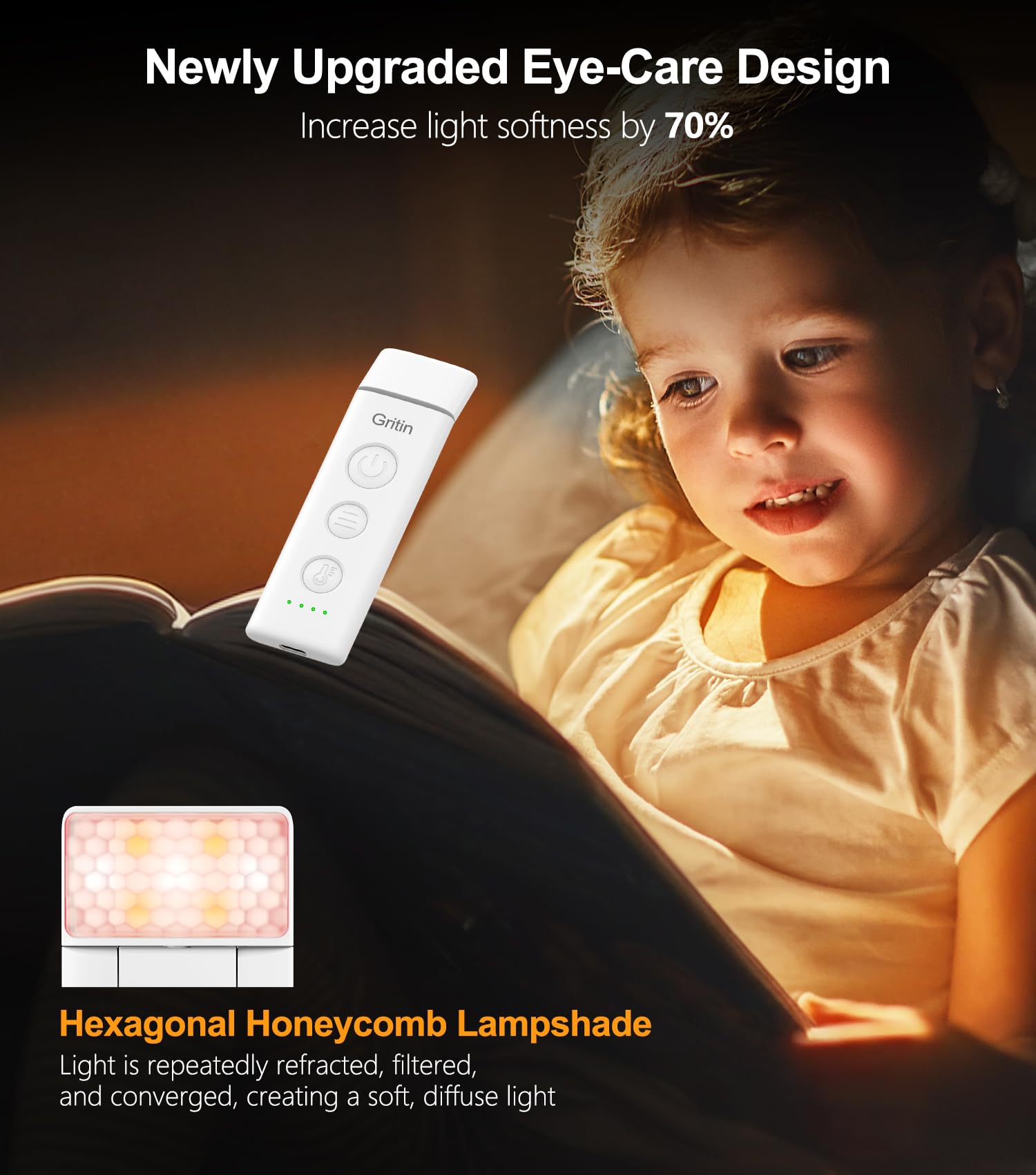 Gritin Book Light Rechargeable, Reading Light Lamp Clip on Books, 3 Eye-Protecting Modes (Mixed/White/Amber), 5 Brightness & Stepless Dimming, Long Battery Life, Flexible Reading Lamp for Readers - 4