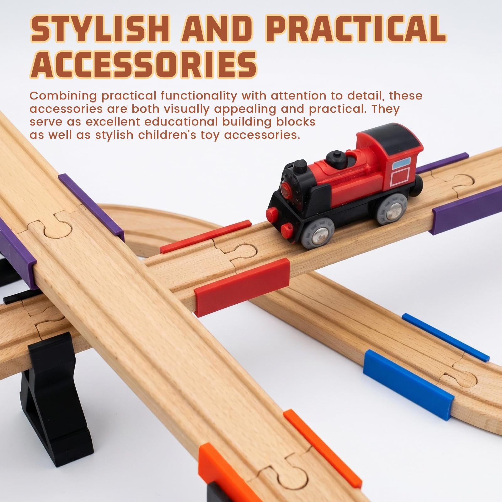 6 Piezas Rails Du Train Adaptador De Vía De Tren De Madera Piezas De Conector Universal Vías de Tren de Madera Adaptador de Puente Juguetes Educativos para Niños