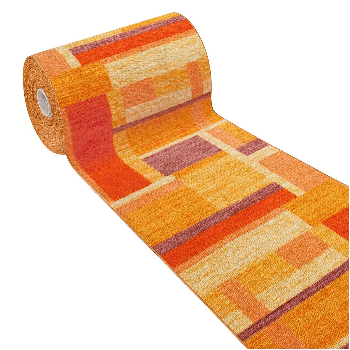 EMMEVICarpet Kitchen Edged Patchwork Runner Entrance Non-slip Mod.FAKIRO DIS_38 57X280 ORANGE