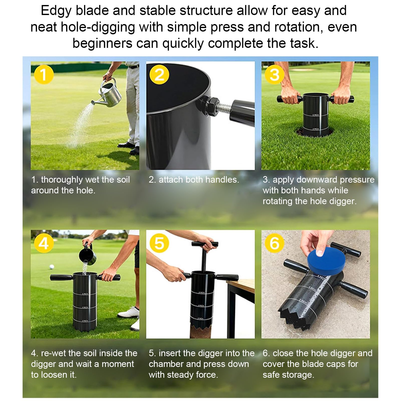 Tragbarer Golf Lochschneider mit abnehmbarem Griff, Profis Lochstecher für Übungsgrün & Garten, Robuster Lochbecher Cutter für Outdoor Hinterhof Putting Green, Kompakter Golfplatzlocher für Training