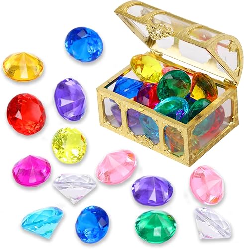 Miniatura 8 de Juguetes de buceo de gemas para piscina, juguetes de arena, cofre del tesoro de diamantes de 14 colores, juego de verano de buceo pirata, juguete