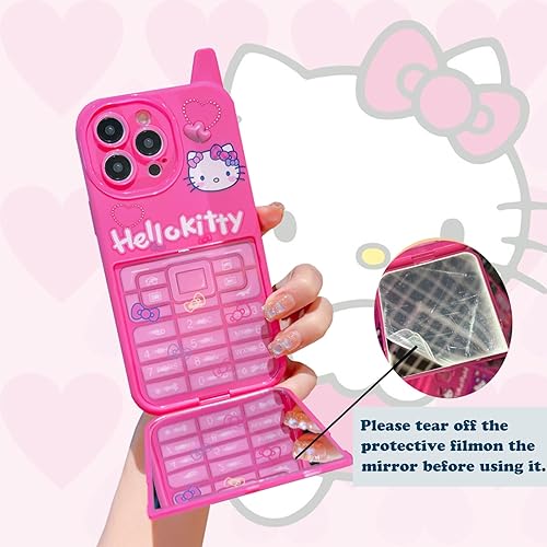 Miniatura 2 de Funda protectora de pantalla extra HD para iPhone 13 de 6.1 pulgadas, funda protectora de dibujos animados de gatitos con espejo de maquillaje,