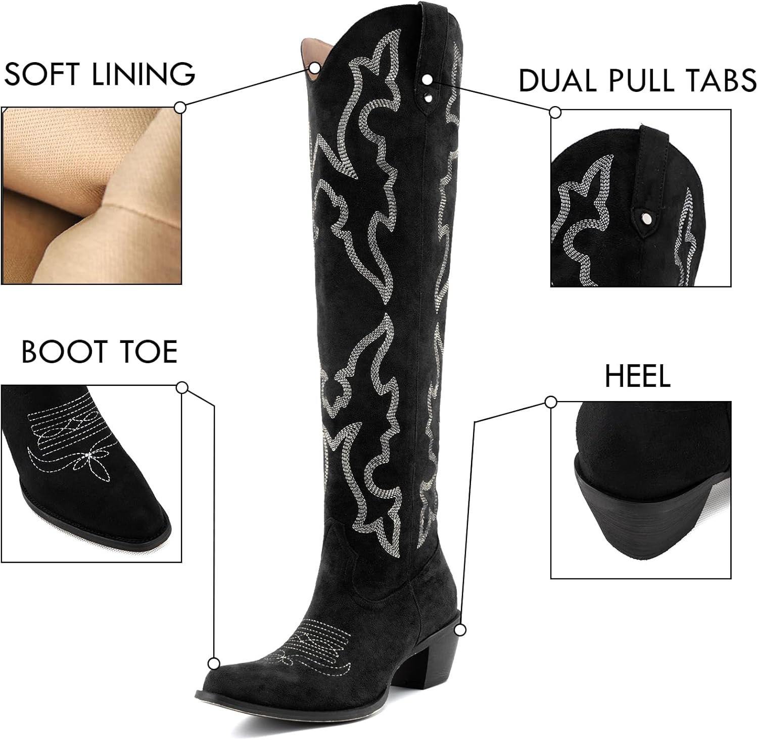 Womens Cowgirl Boots Fashion Knee High Western Boots With Classic Embroidery Chunky Block Heels - Image 6