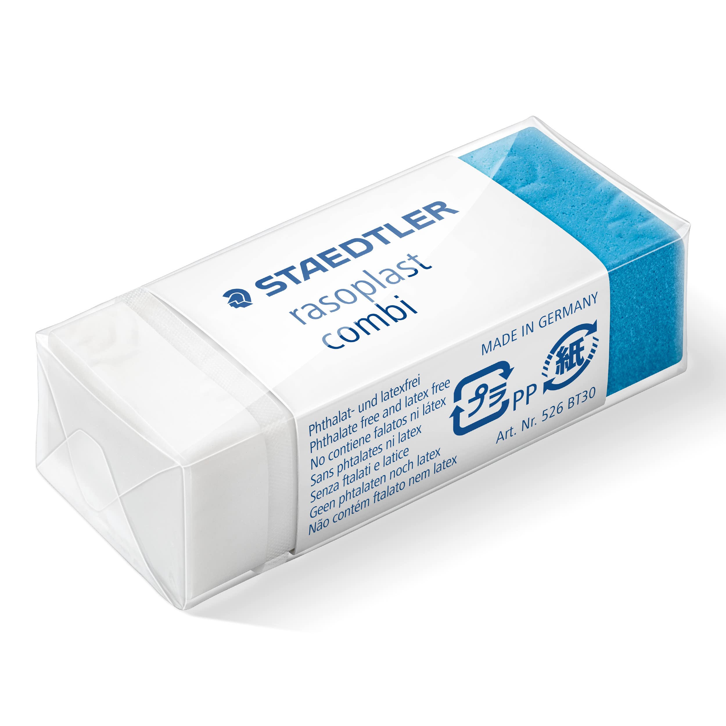 STAEDTLER 526 BT30 erasers rasoplast Combi Phthalate and Latex Free, Pack of 10, White/Blue, 526 BT30X, White-blue, white/blue - Image 2