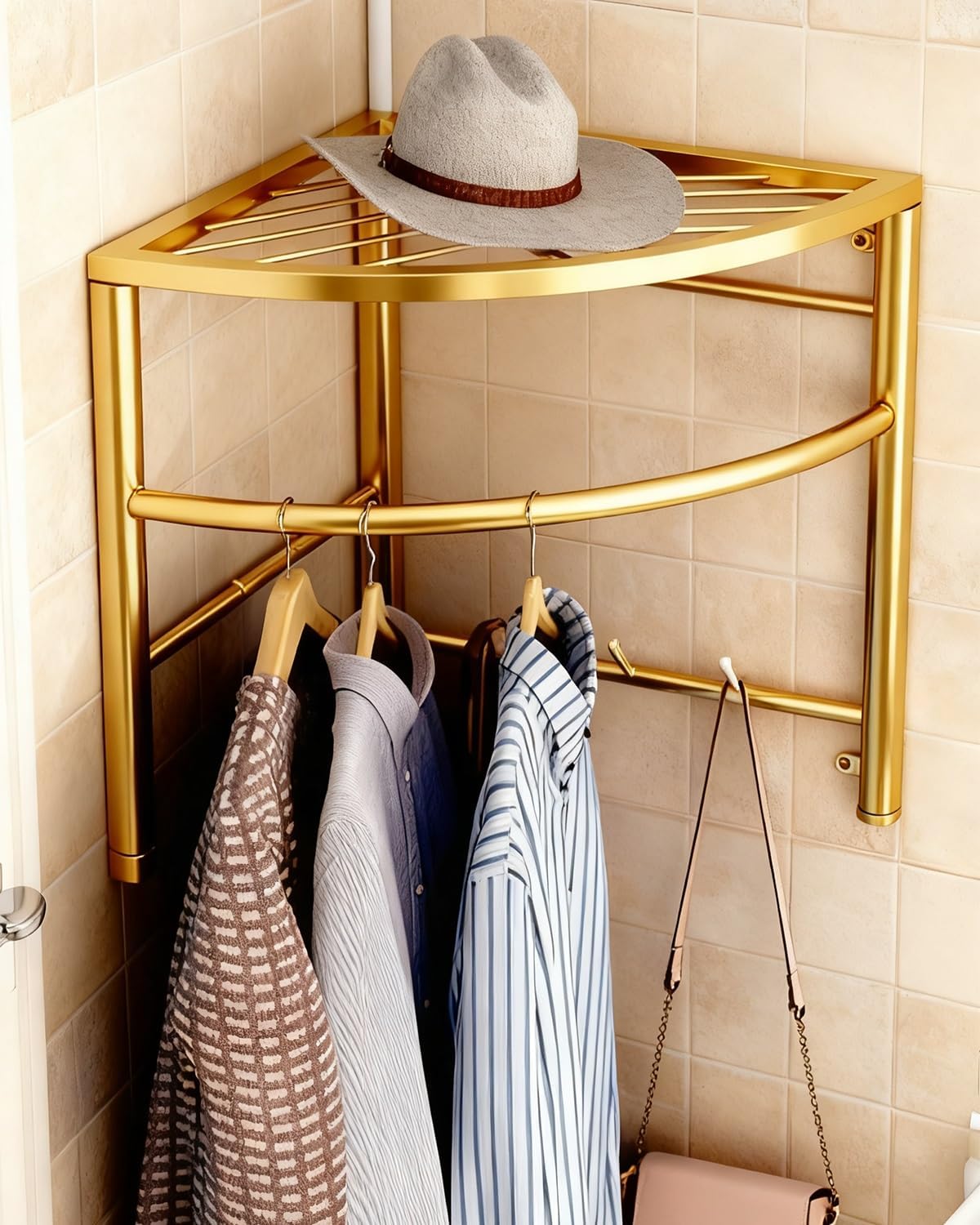 90 Corner Closet Rod Connector Support Bracket for Bathroom, Wall Clothes Holders for Drying Camper Dresser, Wardrobes Organizer Pole(White,B)