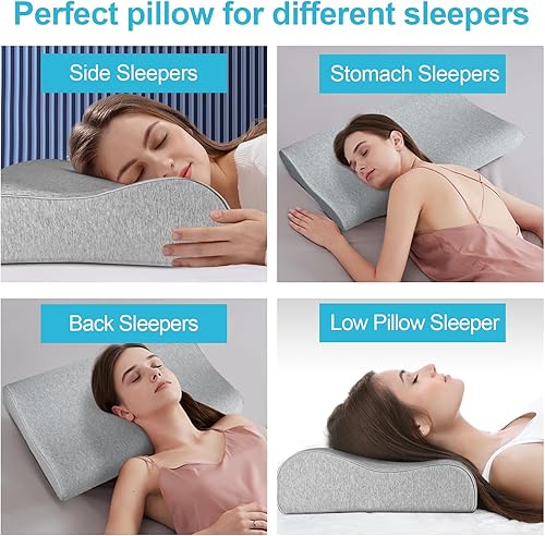 Miniatura 6 de PLIS Almohada de espuma viscoelástica, ergonómica para el contorno del cuello, soporte cervical para costado, espalda, estómago, alivio del dolor de