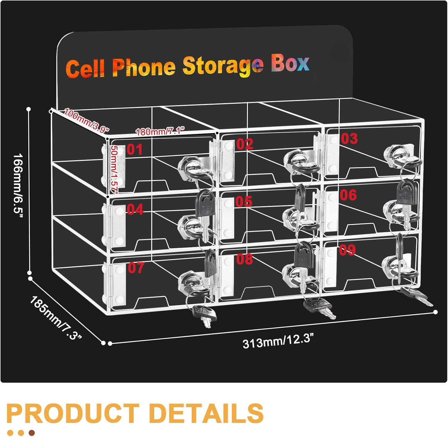 MXBAOHENG 9 Slot Caja de almacenamiento de acrílico para teléfono móvil Armario de almacenamiento para teléfono móvil montado en la pared con Cerradura de Puerta y Llave, organizador de teléfono móvil