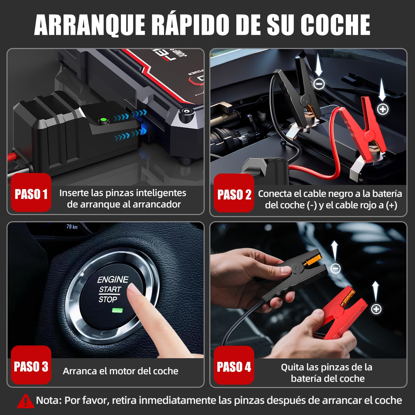 FEIKFEIZ Arrancador de Coches, 6000A 26800mAh Arrancador Batería Coche (para Todo Vehículo de Gasolina o 8,0L de Diesel), Booster Bateria, con Puerto de Salida USB, Luz LED.