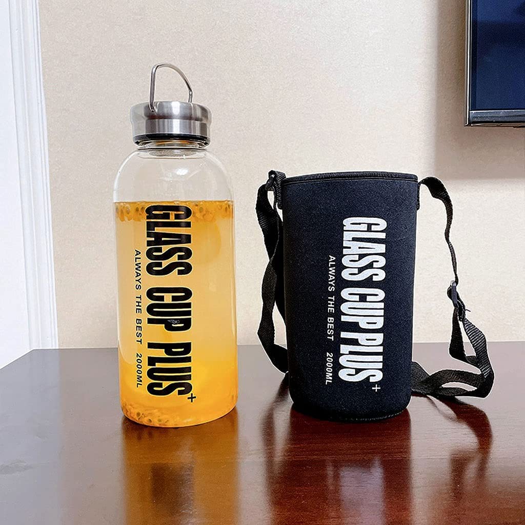 Bouteille Bouteille d'eau Carafe en Verre Transparent pour Hommes/Femmes, Bouteilles De Sports De Plein Air avec Filtre en Acier Inoxydable, 1,5 L/50 Oz, 2 L/67 Oz Sport Gourde Eau