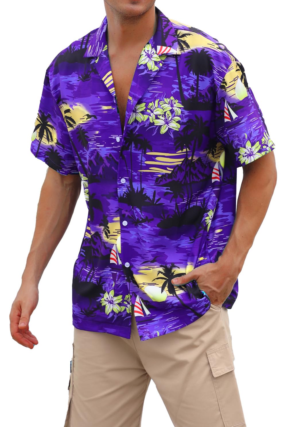 Cromoncent Hawaiian Shirt for Boy&Men Short Sleeve Cuban Collar Tropical Holiday Summer Beach Shirts