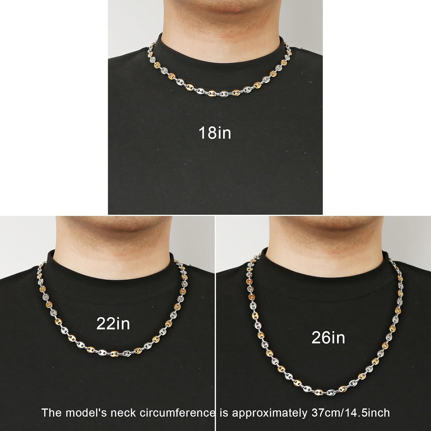 HZMAN Stainless Steel Necklace for Men Hip Hop Polished Coffee Bean Silver Men's Chain Necklace Jewelry Gift - Image 4
