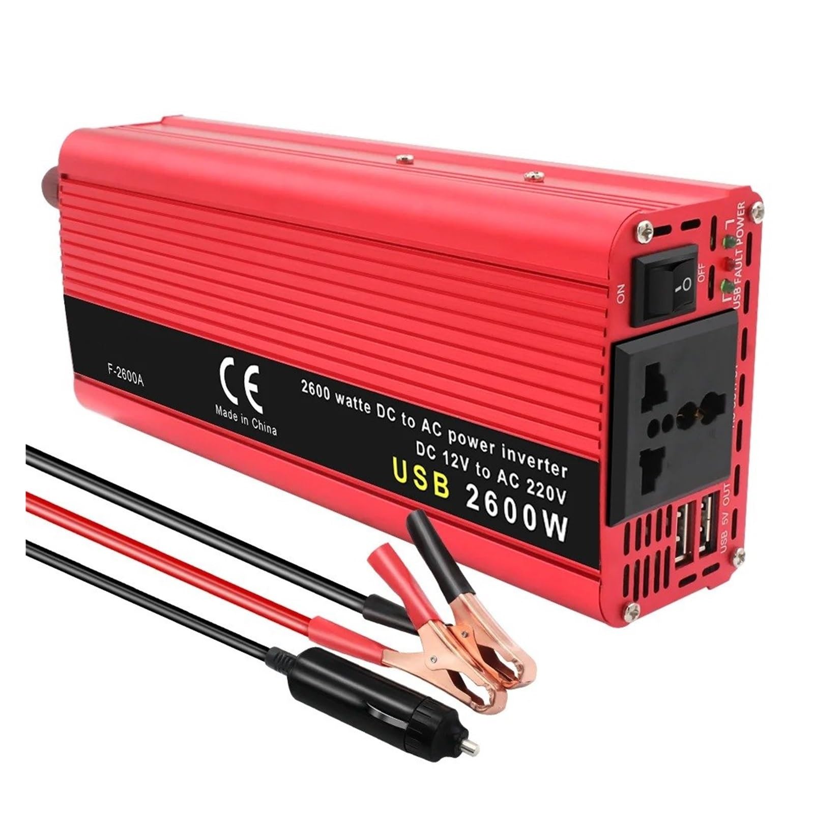 Inversor Corriente Universal para Coche 50 Hz 60 Hz 1500 W 2000 W 2600 W CC 12 V A CA 220 V Adaptador Batería Convertidor(24V,2600W Red,Universal 50Hz)