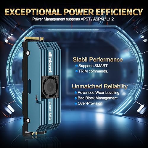 Miniatura 6 de INLAND TD510 2TB PCIe 5.0 M.2 SSD Gen5 x 4 232-L 3D TLC NAND NVMe 2280 Unidad interna de estado sólido SSD para juegos con disipador de calor y DRAM