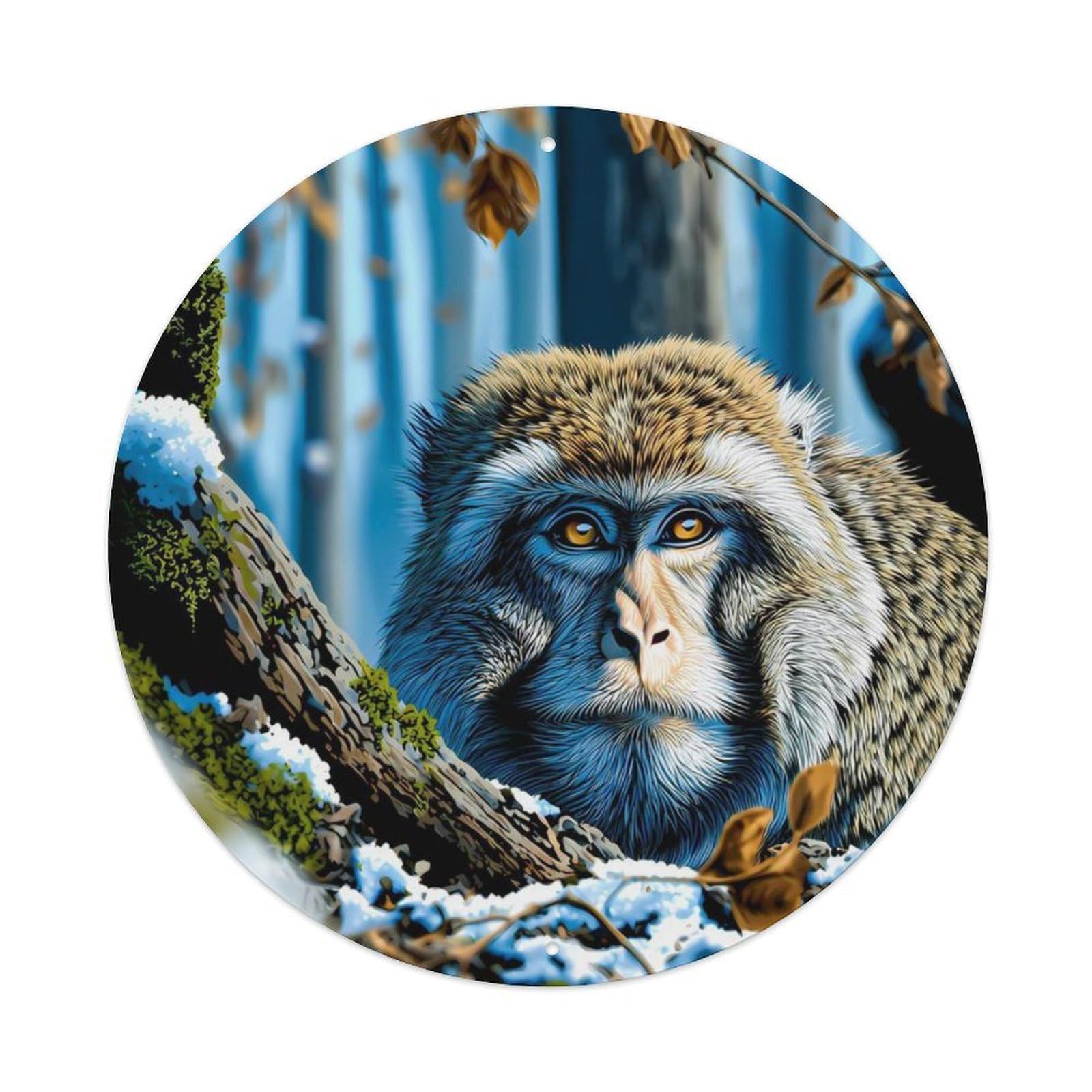 Animal Macaque Winter Snow Forest Vintage Metal Tin Sign Plaque Wall Decor for Cafe, Club Bar, Office, Garden Metal Poster 8x8Inch