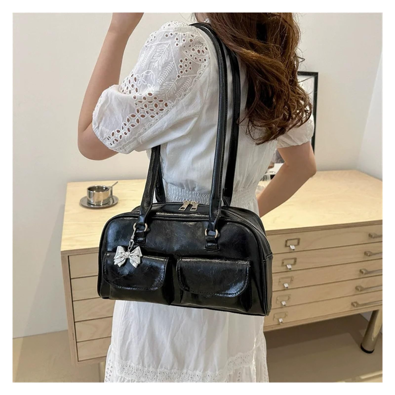 Bolso bandolera Retro Solid Long Shoulder Bags For Women Pu Leather Ladies Underarm Bag Commuter Tote Small Pocket Design Female Handbags Purse