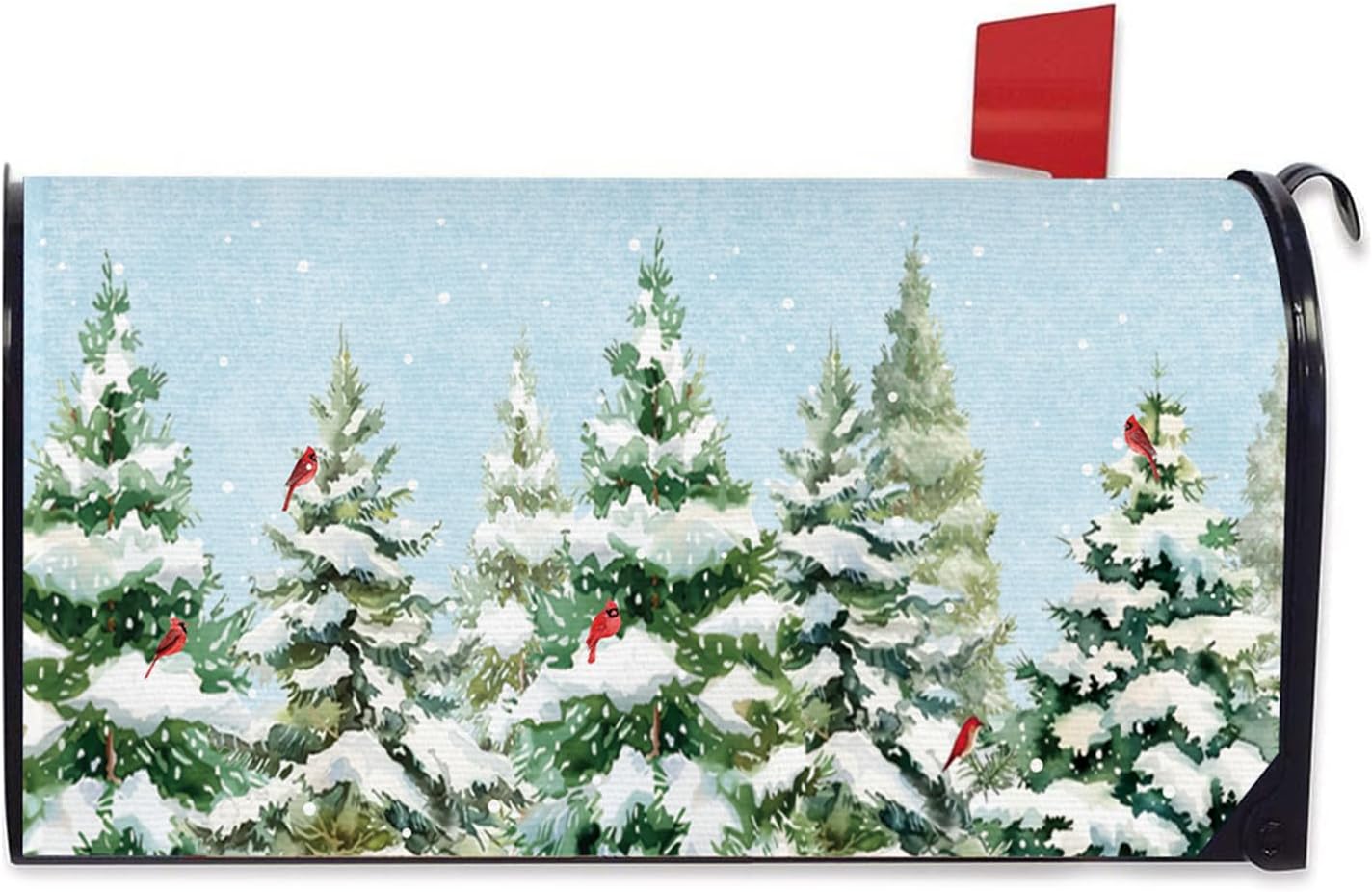Winter Squirrel Mailbox Cover Magnetic Standard Size 20.5" x 18", Snowy Pine Tree Decorative Post Letter Box Wrap Decor, Christmas Red Berry Seasonal Garden Yard Outdoor Decoration