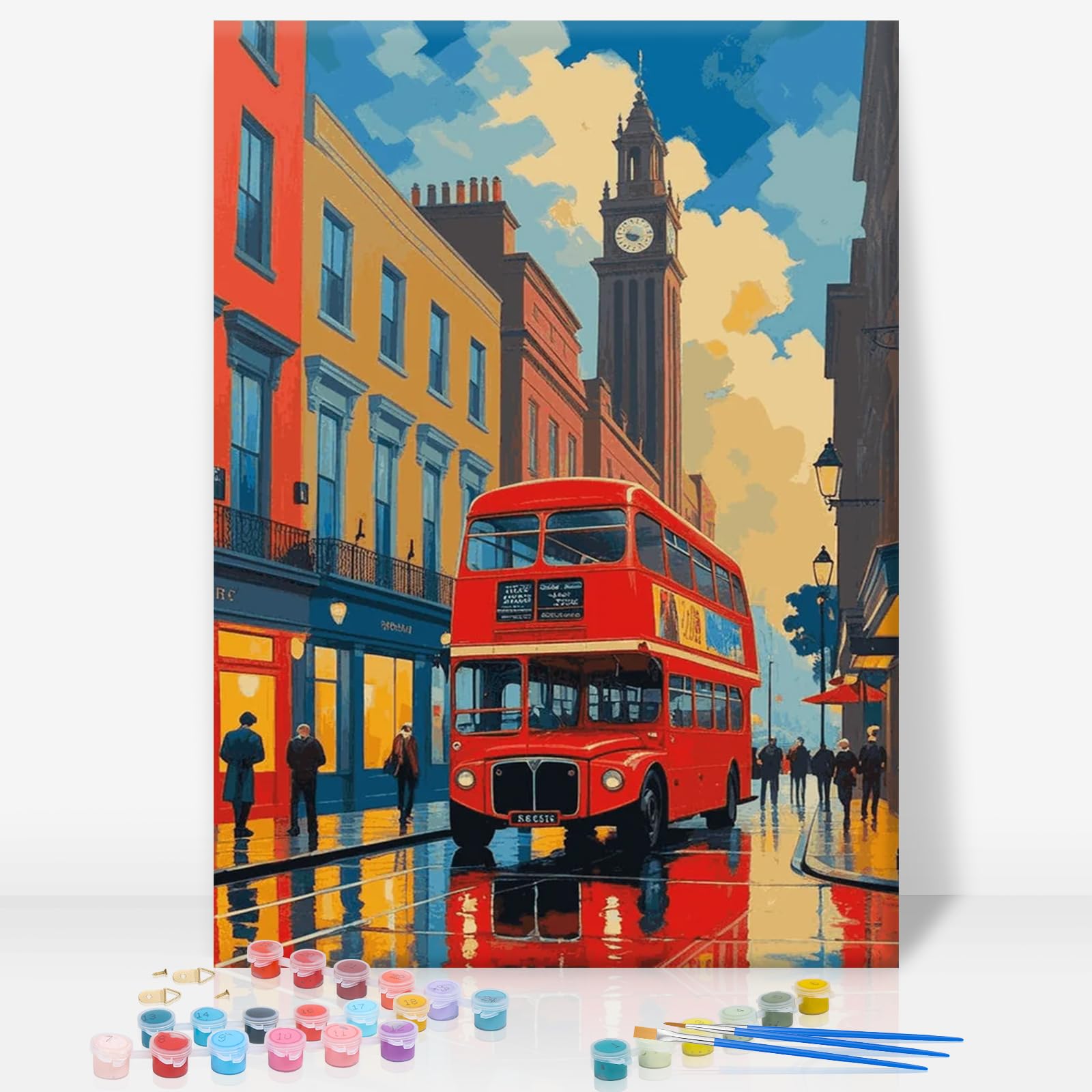 GEEHEIY Paint by Numbers for Adults with Frame, London Easy Framed Paint by Numbers Kits on Canvas for Beginner, City DIY Acrylic Oil Adult Painting by Numbers for Gift Home Decor 8 x 12 inch