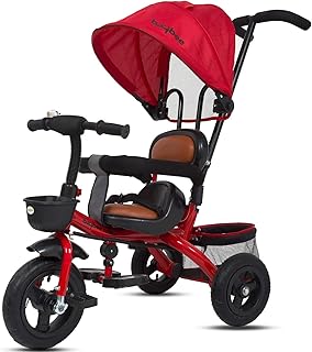 Baybee Duster 4 in 1 Convertible Baby Tricycle Kid's Trike Ride on with Parental Adjust Push Handle Children Tricycle with Canopy Bicycle Children Tricycle for Kids Suitable for Boys & Girls (Red)