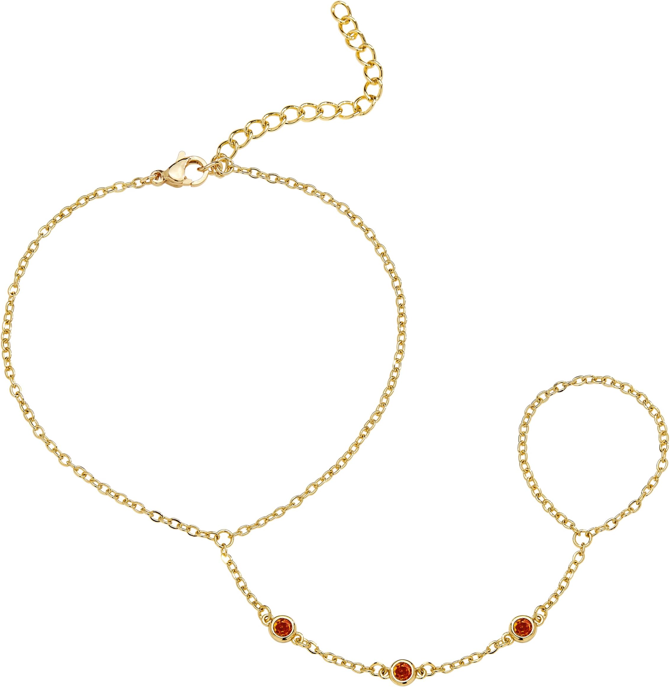 Gold Hand Chain Bracelet for Women Trendy, Dainty 14k Gold Plated Ring Bracelet Hand Chain Finger Ring Slave Cuff Bracelet Cubic Zircon Hand Jewelry for Women Accessories
