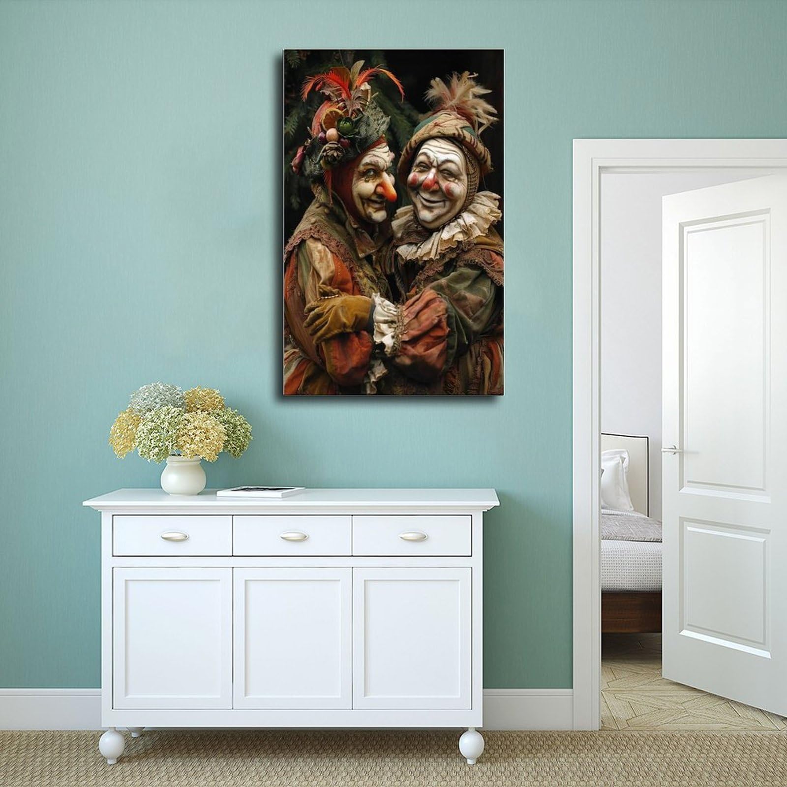 QGVBGF Elegante poster su tela con scena Commedia Dell'Arte, decorazione per camera da letto, ufficio, camera da letto, regalo, 60 x 90 cm
