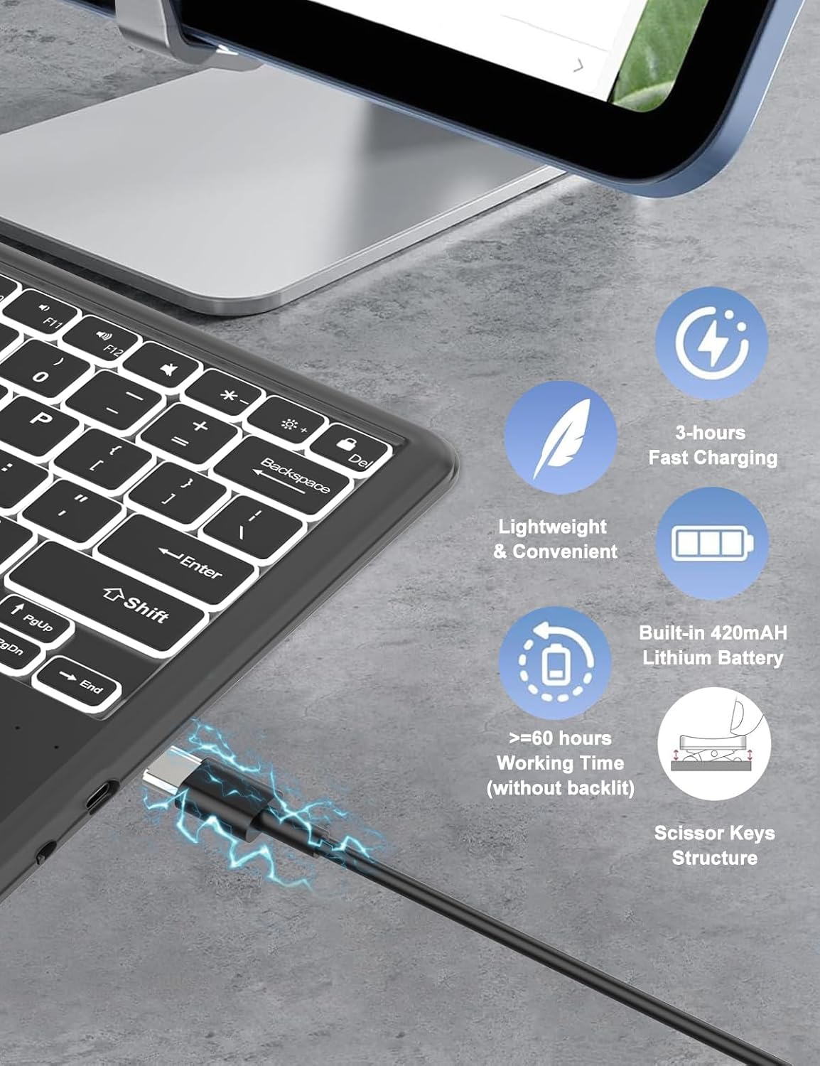 for Samsung Galaxy Tab S11 Ultra 14.6 inch Keyboard Case, 7 Colors Backlit, Multi-Gesture Smart Touchpad, Detachable Bluetooth Wireless Trackpad Keyboard Slim PU Stand Cover with Pencil Holder