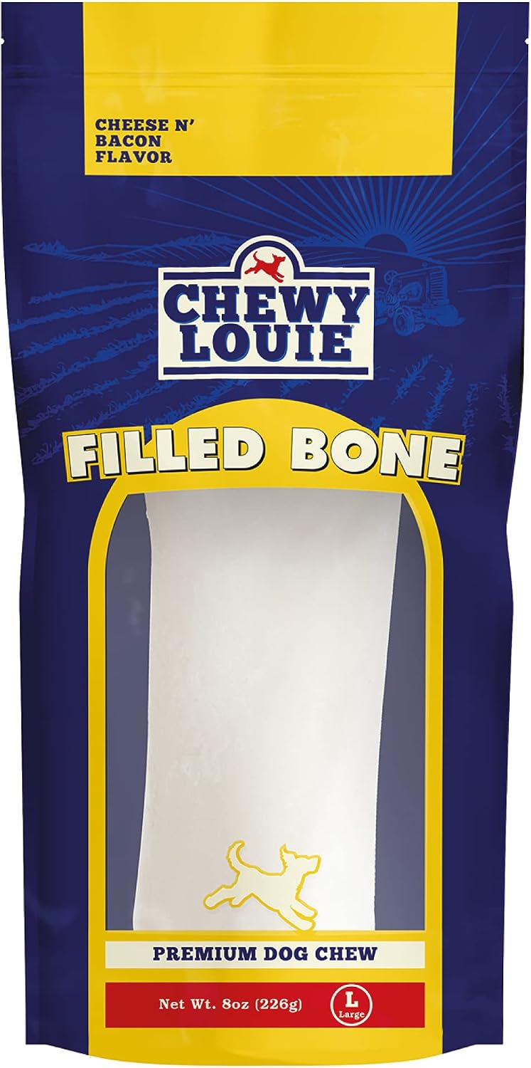 CHEWY LOUIE Large Bone Filled with Cheese & Bacon 6pk - Natural Beef Bone with Protein Rich Filling. Long-Lasting with Superior Dental…
