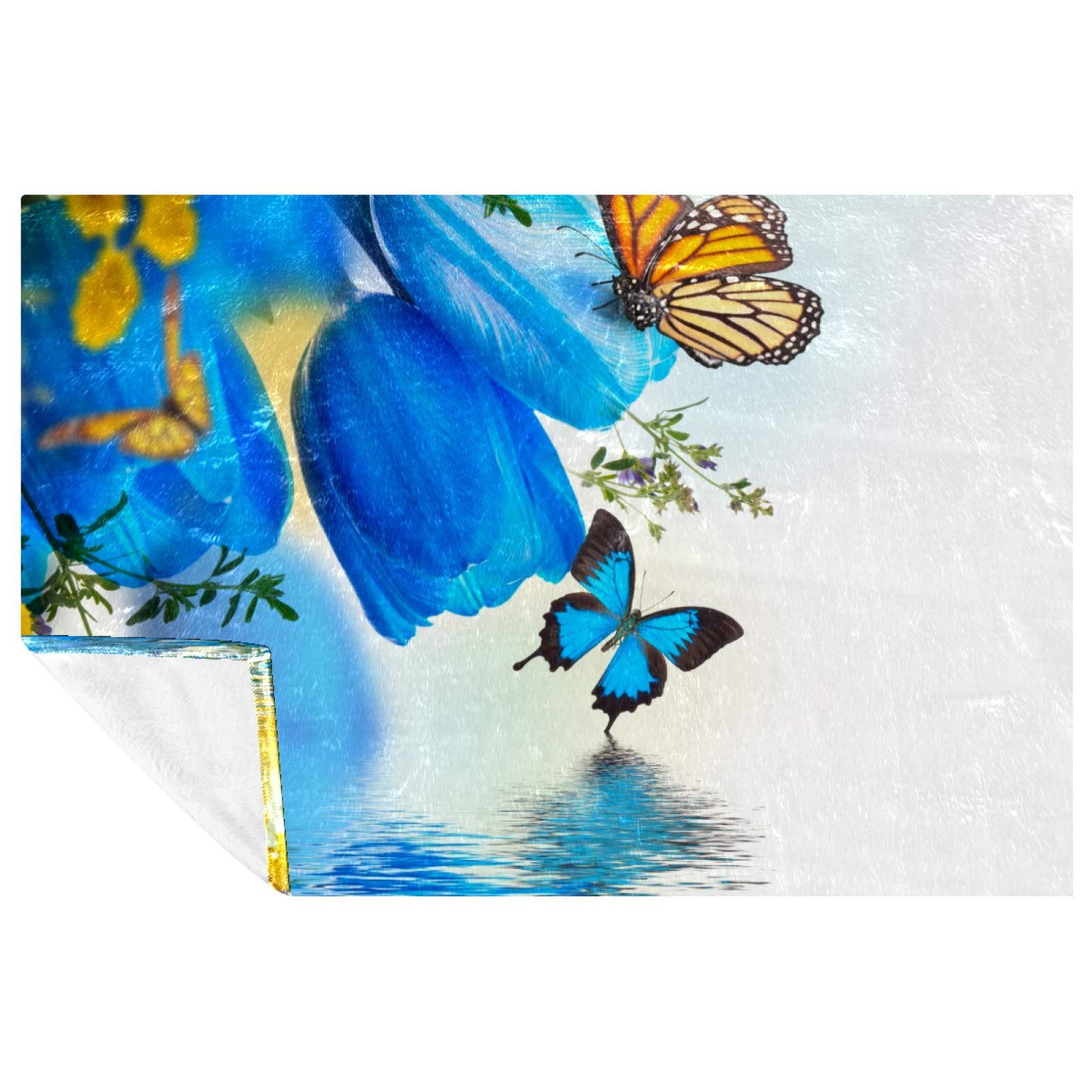 Couverture chaude pour camping plaid extérieur lit canapé motif papillon tulipe