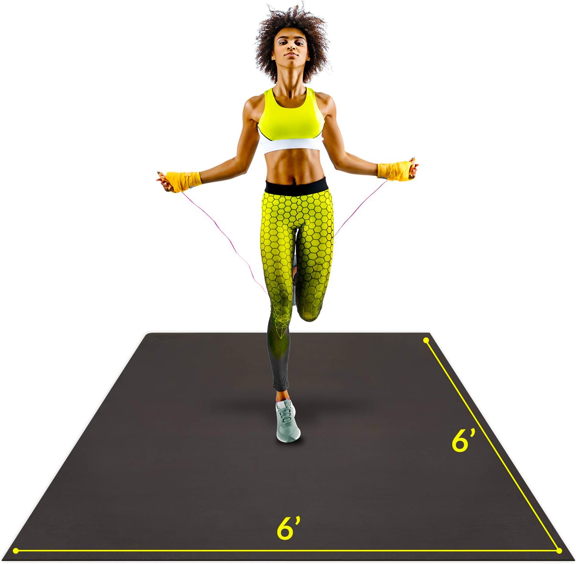 AG ACTIVEGEAR Exercise Mat | Large Workout Mat for Home | Durable Home Gym Flooring | Non-Slip, Thick, High Density Rubber Mats for at-Home Fitness | Wide Square Size 6'x6'x7mm - Black