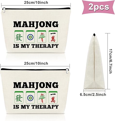 Miniatura 9 de Sazuwu Regalos de Mahjong para mujer, MAHJONG ES MI TERAPIA 3 PCS, Bolsa de maquillaje