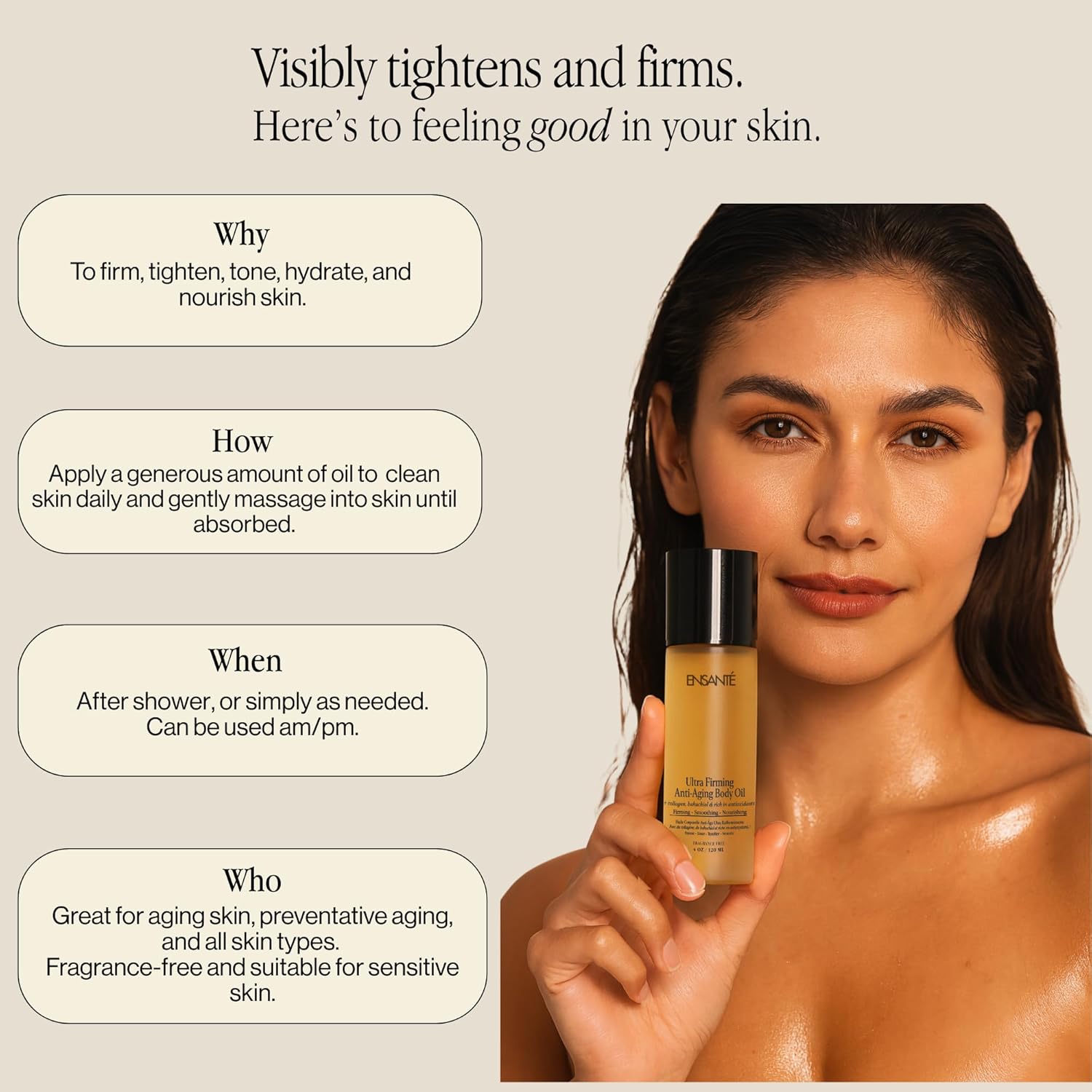 Body Firming Oil with Collagen Peptides, Cellulite Massage Oil, Body Glow Oil, Firming Body Oil for Women, Unscented Body Oil for Skin Tightening & Smoothing, Fast Absorbing, Non Greasy