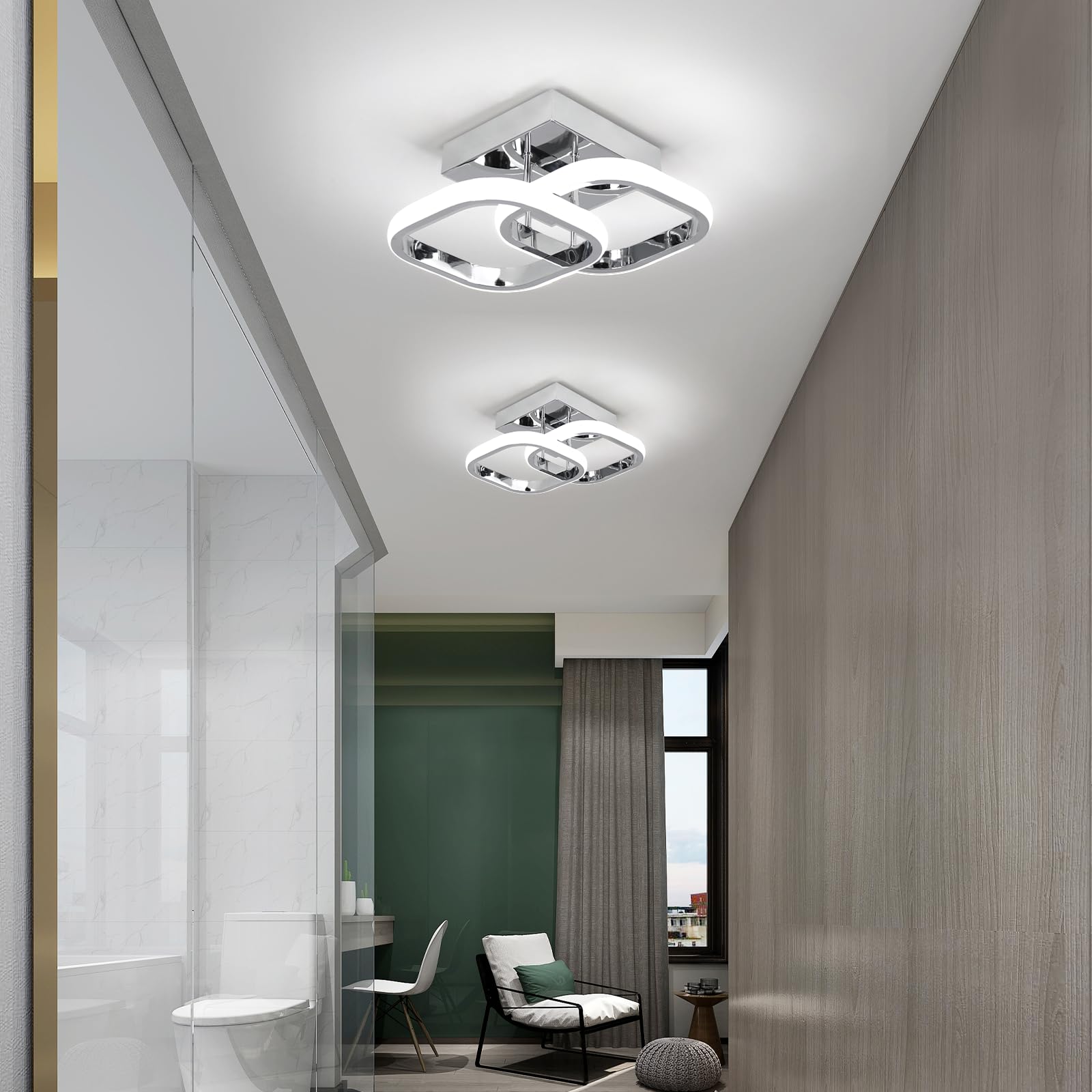 EIDISUNY LED Ceiling Light Modern Ceiling Lamp Silver Square Simple Ceiling Light Fixture LED for Corridor Kitchen Stairs Hallway Study Room Bedroom Living Room - Image 3