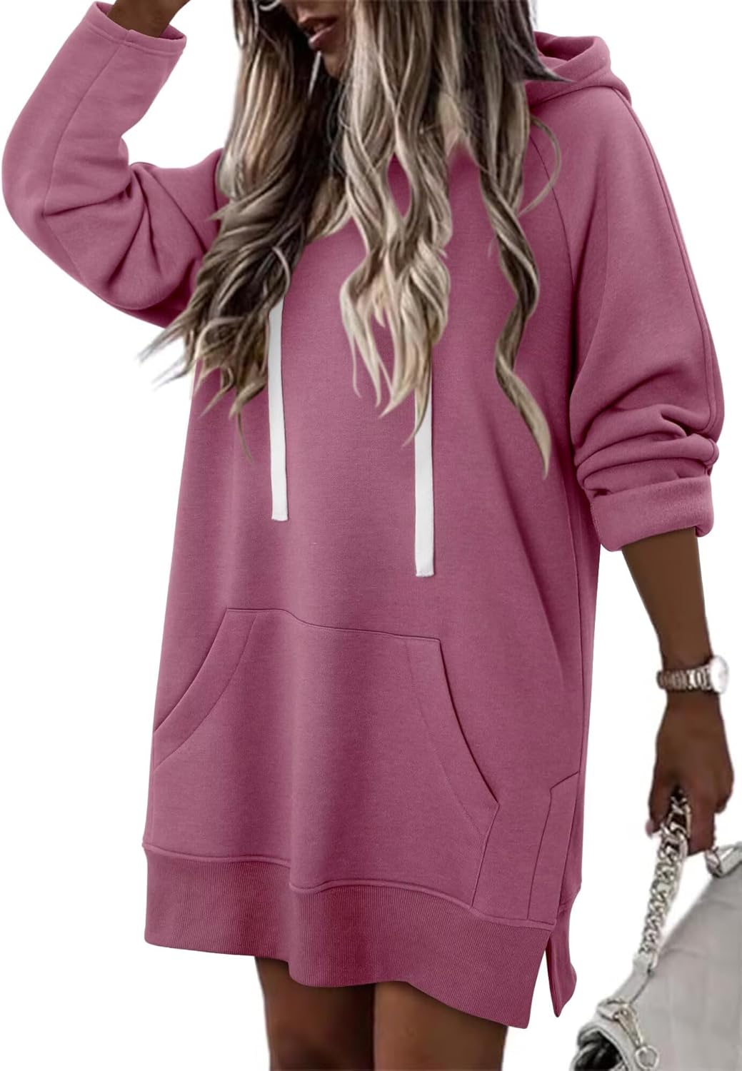 StunShow Women Oversized Sweatshirt Pullover Casual Split Hem Long Hoodie Dress with Kangaroo Pocket 2025 Fall - Image 2