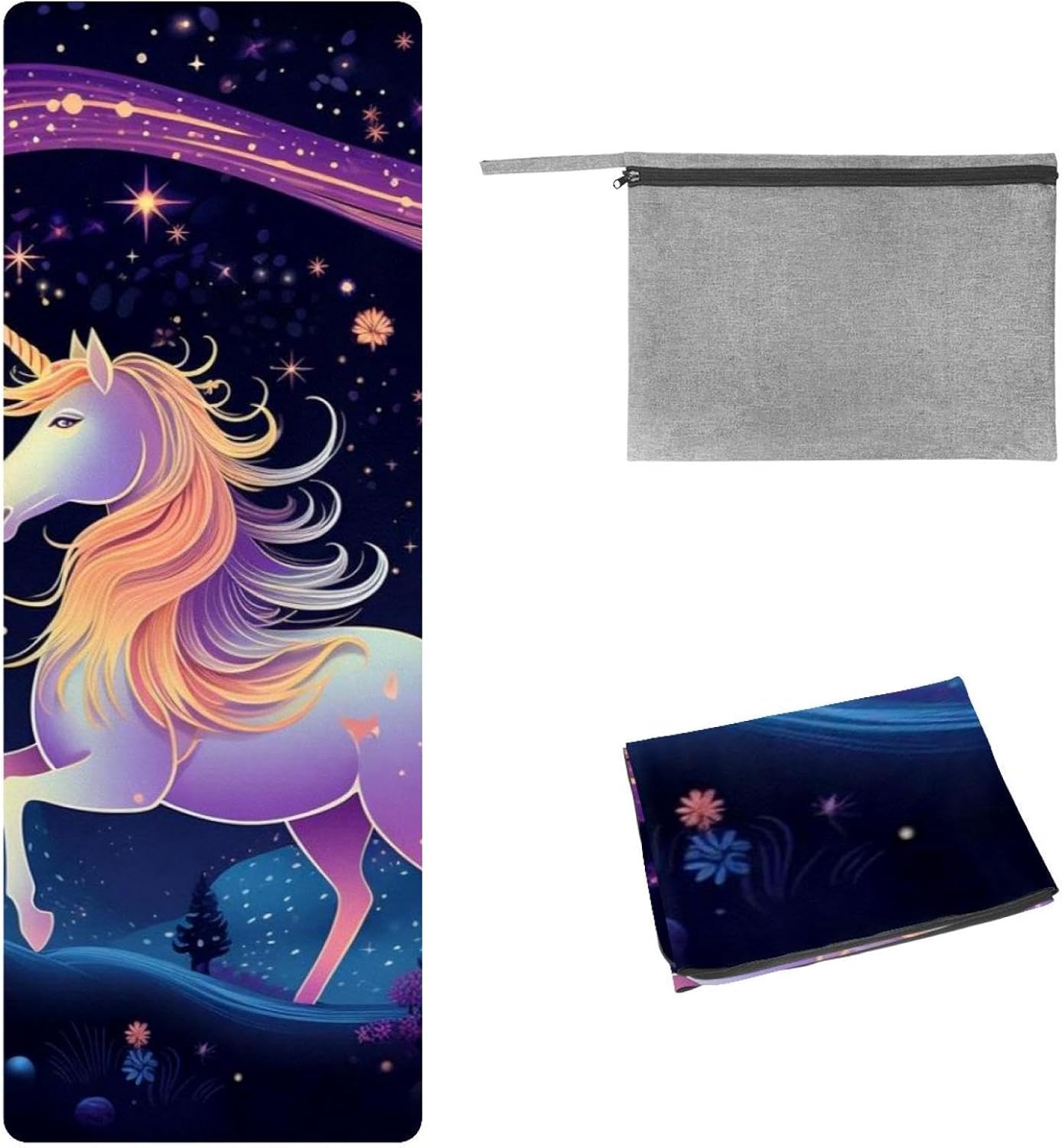 Yoga Towel, Galaxy Unicorn Pattern Non Slip Sweat Absorbent Hot Yoga Mat Towel for Hot Yoga, Pilates and Fitness - 72.8" x 26.8"