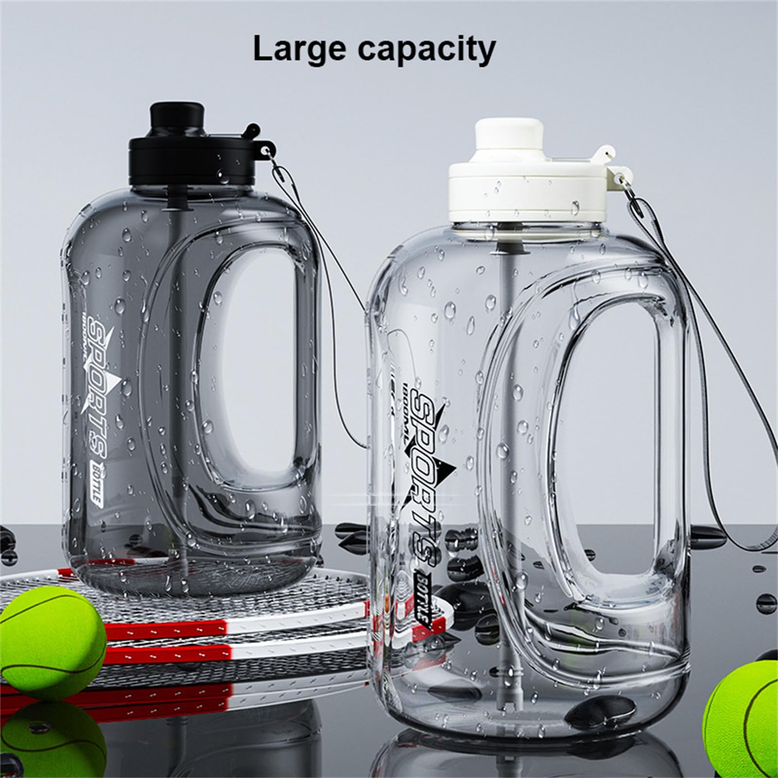 Tempi di Borraccia Sportiva da Bere,Maniglia per Brocca d'Acqua Riutilizzabile A Prova di Perdite,Borraccia Sportiva Senza BPA, per Palestra, Allenamento, Scursionismo,Nero,2800ml