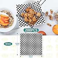 Vista 2 de Hojas de papel encerado de 12 x 12 pulgadas, 200 forros para cestas de alimentos para sándwiches, hamburguesas, hojas de papel encerado a cuadros