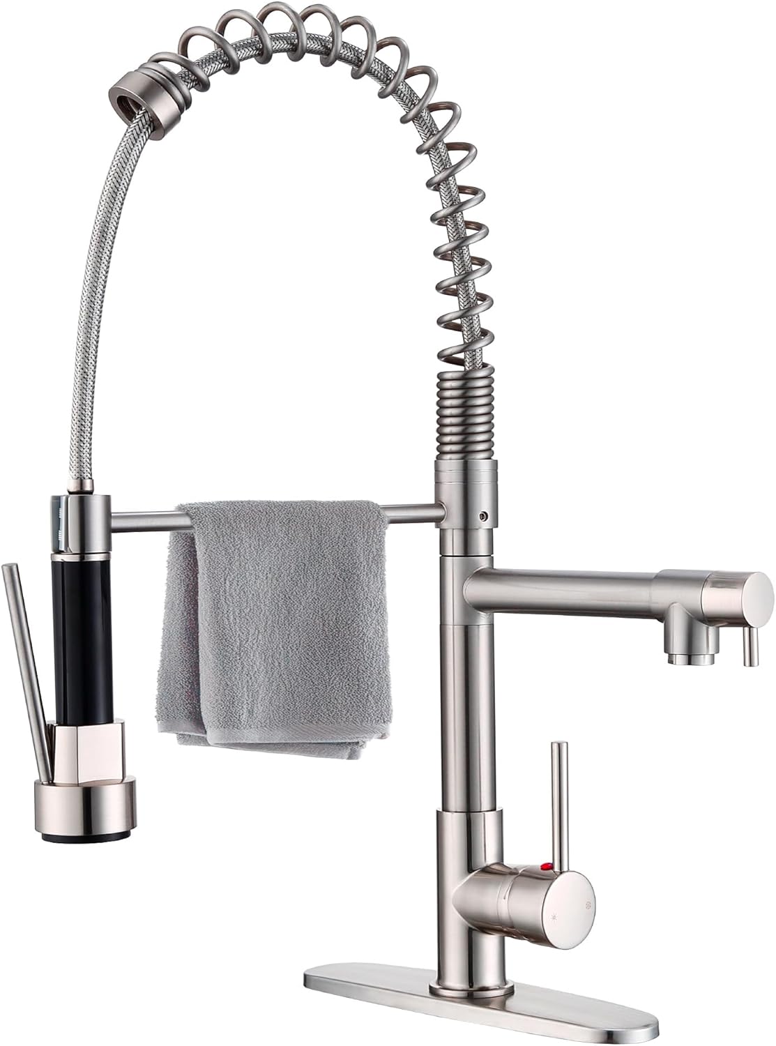 Commercial Kitchen Faucet, High Pressure Industrial Sink with Pull Down Sprayer, Double-Headed Stainless Steel Single Handle, 19.5" Height, 1 or 3 Hole (Brushed Nickle)