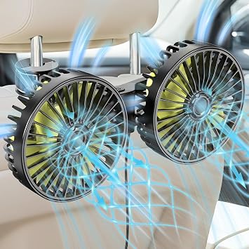 Car Backseat Fan for Backseat Kids, Dual Head Usb Car Headrest Fan for Car Backseat Kids No Battery