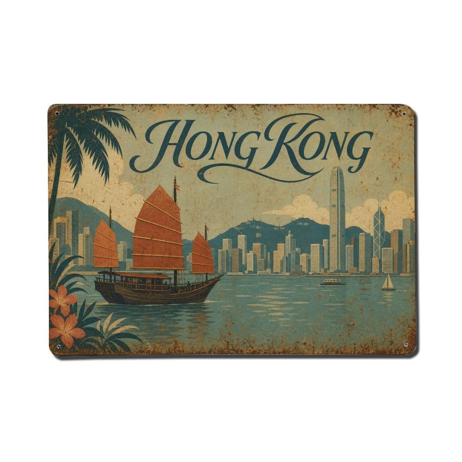 Huiyhb 8X12inch(20X30cm) Vintage Travel Hong Kong Serenity Metal Tin Sign
