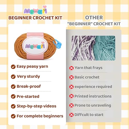 Miniatura 4 de Mewaii Kit de ganchillo para principiantes nivel 1 con 40% hilo fácil de poner en marcha extra ecológico, tutoriales en video paso a paso para