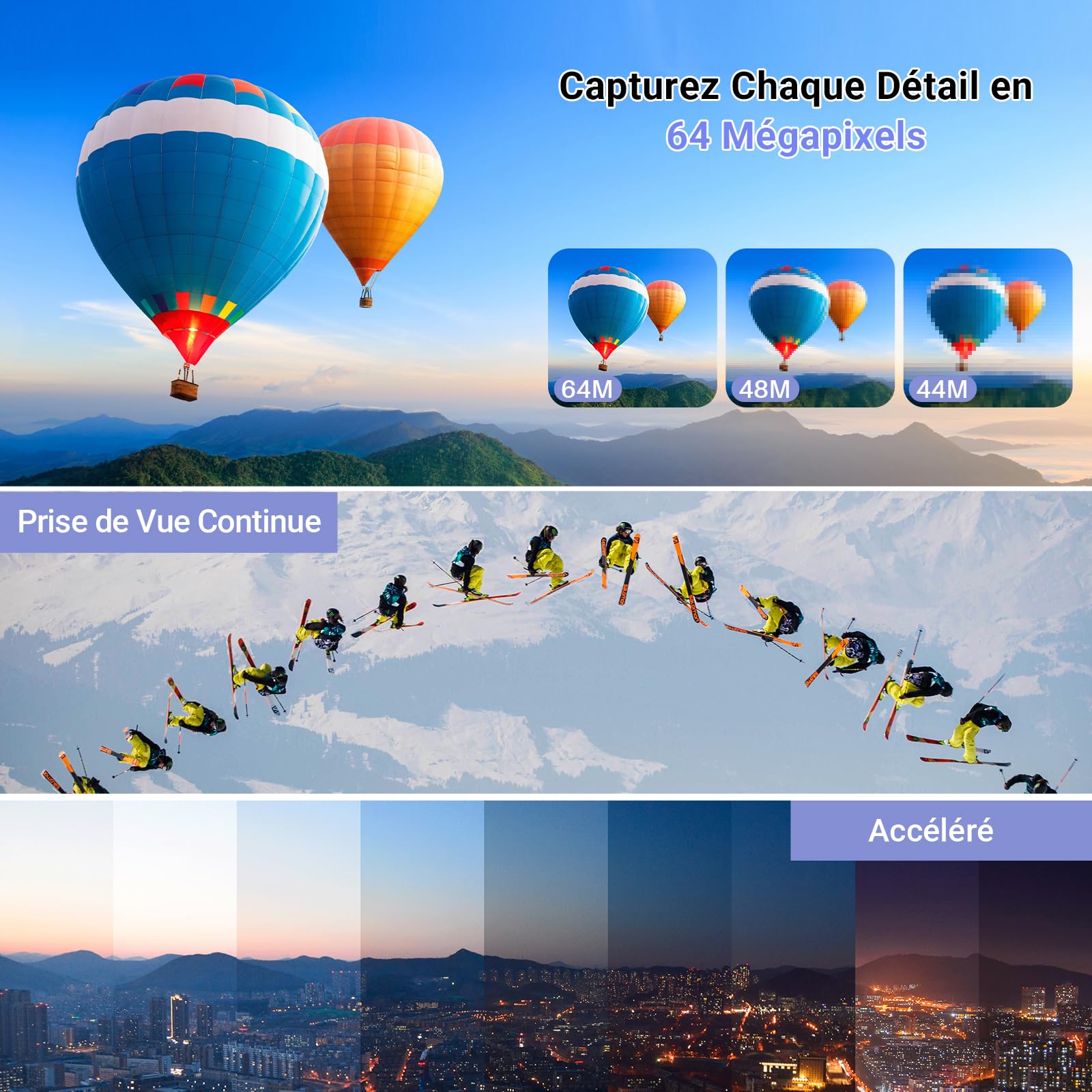 Appareil Photo Numérique avec WiFi 4K 64MP, WiFi Appareil Photo Compact avec Écran Rotatif 3” 180°, Zoom Numérique 16X, Autofocus, Flash, 2 Batteries & Carte 32GB, Idéal pour Adolescents, Débutants
