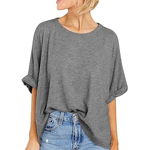 Langwyqu Womens Tops Oversized Tshirts Summer Short Sleeve T Shirts Casual Loose Fit Basic Tees