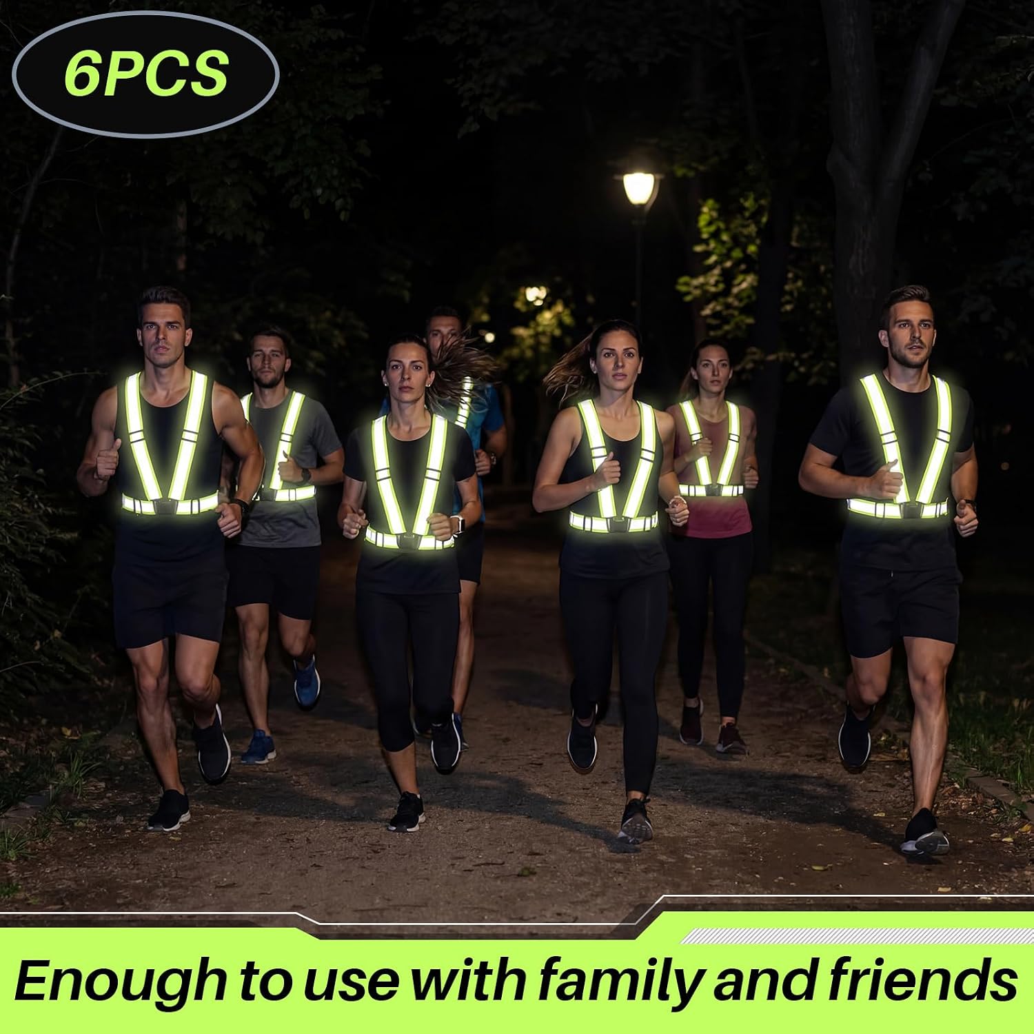 Hercicy 6 Pack Reflective Running Vest – 1.57” Extra-Wide Reflective Strips, 360° High Visibility Safety Vest for Night Running, Cycling, Walking, Jogging– Adjustable Lightweight Gear for Men Women