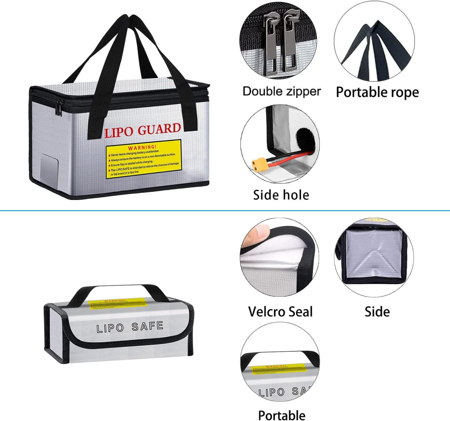 3PCS Lipo Battery Safe Bag Fireproof Charging Bag for RC Lipo Battery Pack Storage Charging Transport, Home Office Travel Lipo Safe Storage Pouch image 4