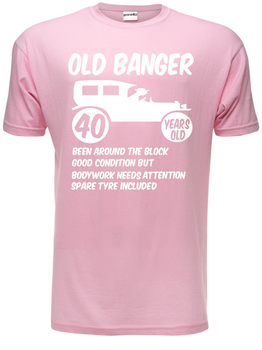 Print4u Men's Pink 40Th/Forty Age 40 Birthday T-Shirt Old Banger Unisex Medium