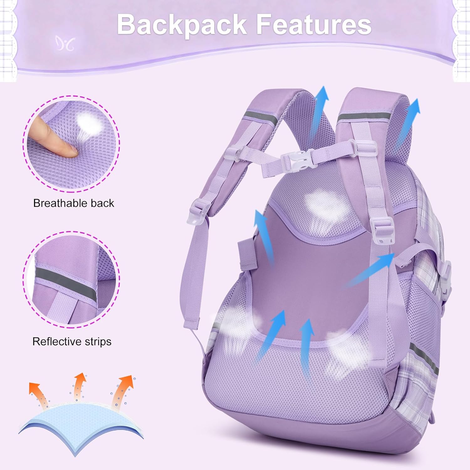WYCY Girls Backpack - Cute School Bag, Lightweight Travel Daypack, Mochilas Escolares Para Niñas, Purple